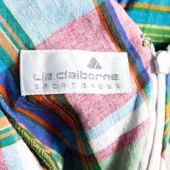 Liz Claiborne Plaid Sleeveless Dress Multicolor 16 Retro Cottagecore - Picture 7 of 8